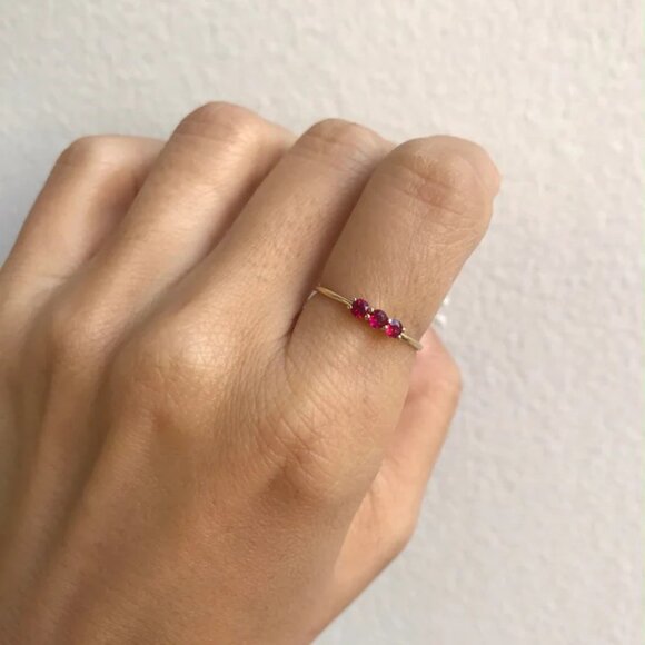 Jennie Kwon Designs 3 Stone Ruby Ring size 7